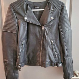 Topshop Quilted Faux Leather Biker Jacket - Size 8
